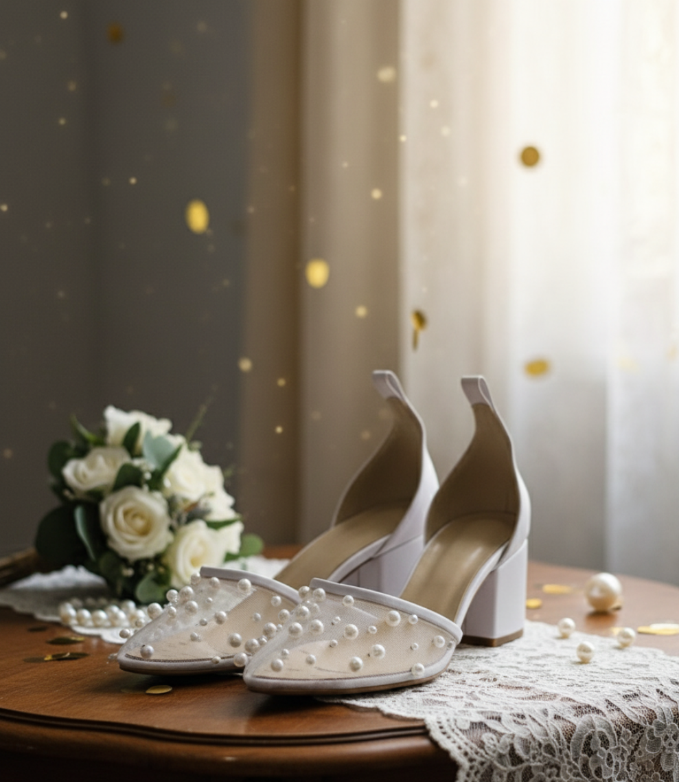 Simple pearls comfort heels