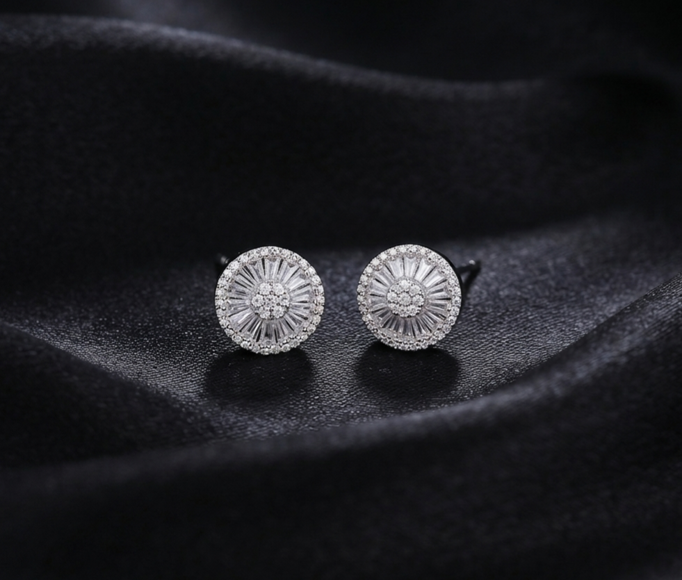 Round stud marquise earrings