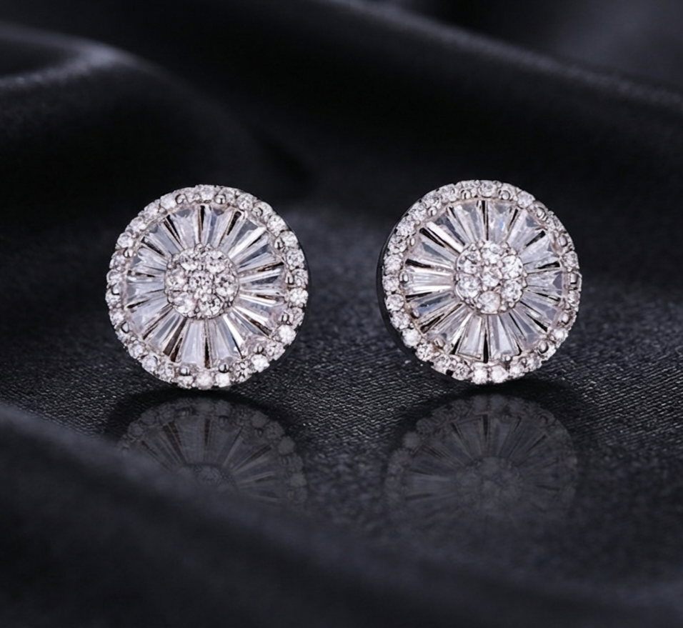 Round stud marquise earrings
