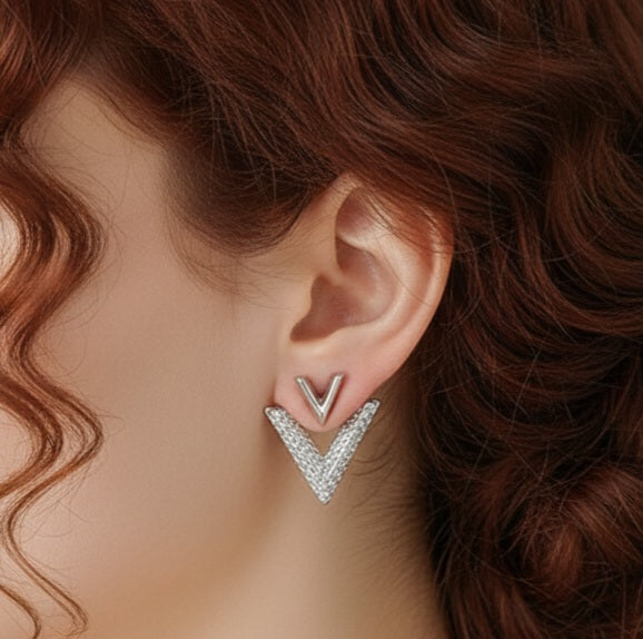 V shaped front and back earrings