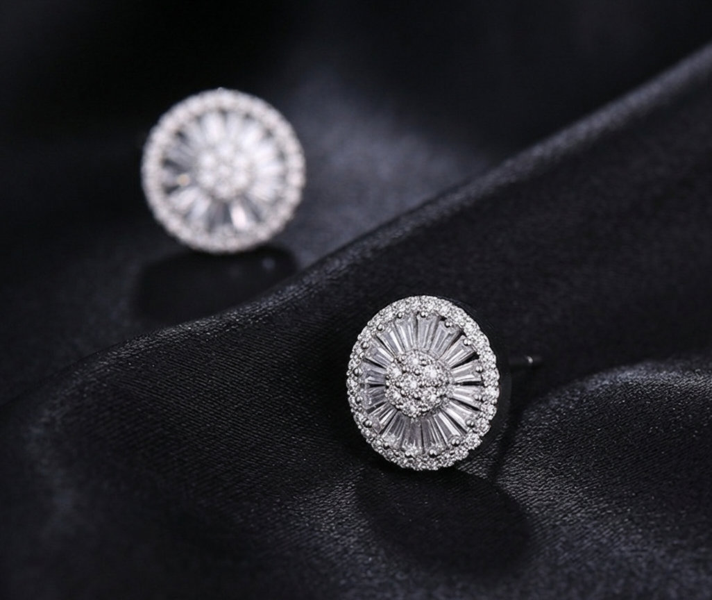 Round stud marquise earrings