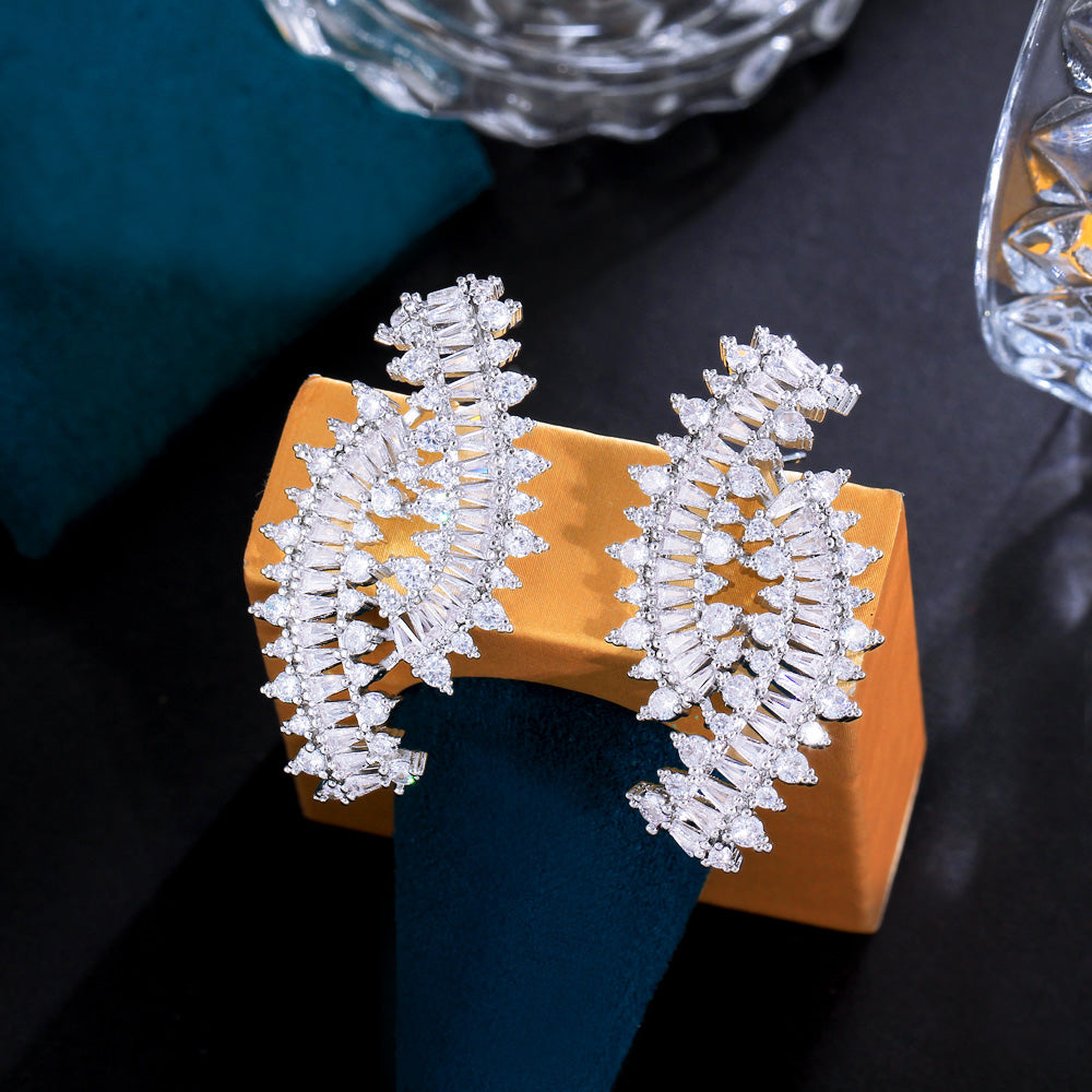 Dazzling Symmetrical Long Stud Earrings