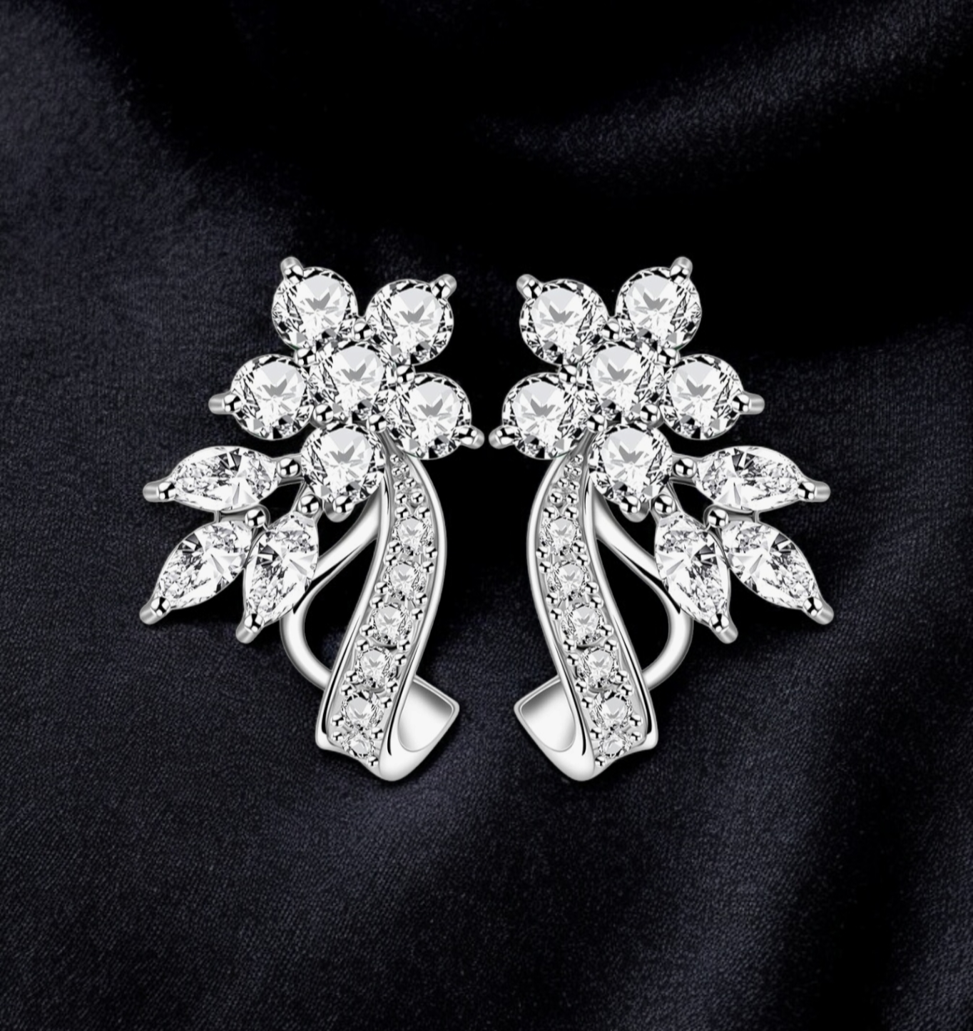 Crystal flower wrap leave earrings