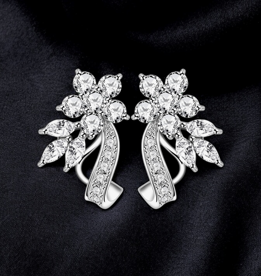 Crystal flower wrap leave earrings