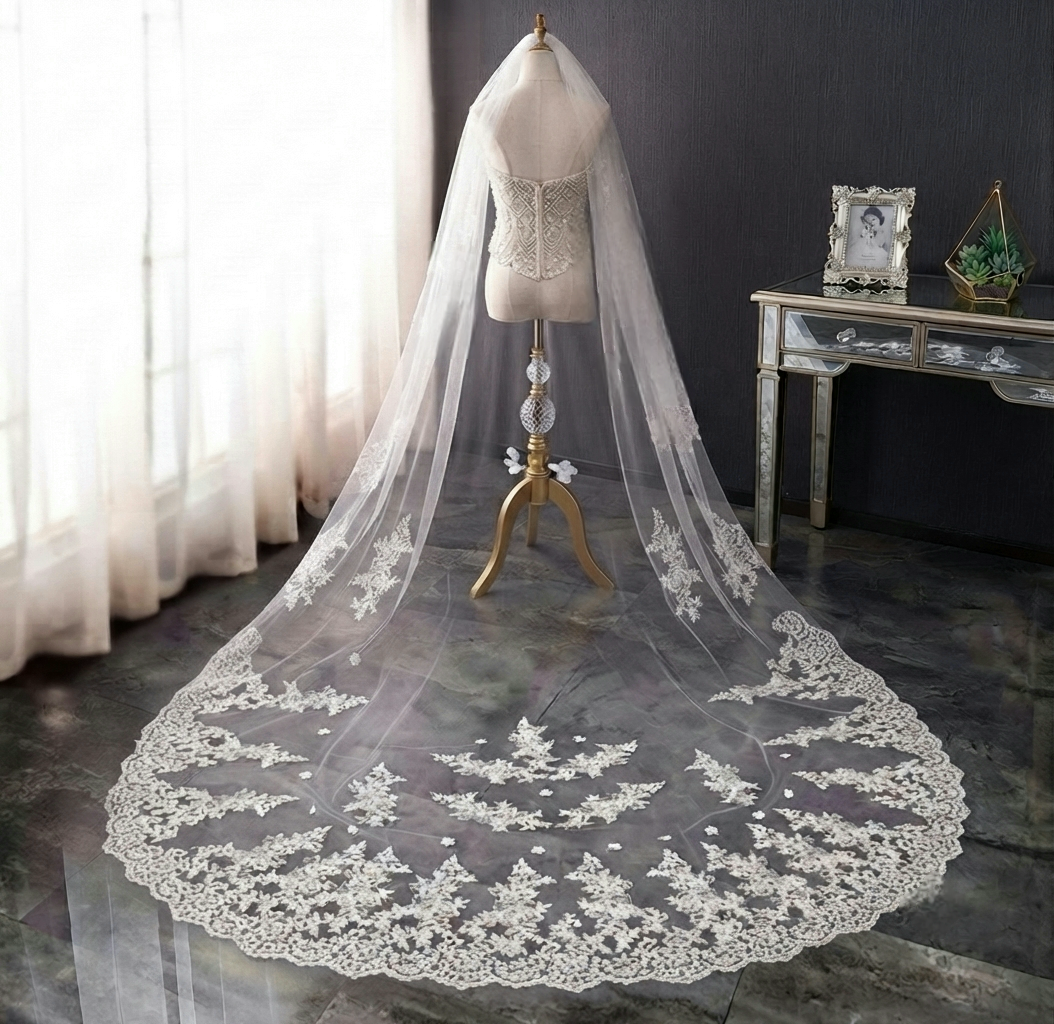 3.5 meters lace cathedral veil 1.5 wide