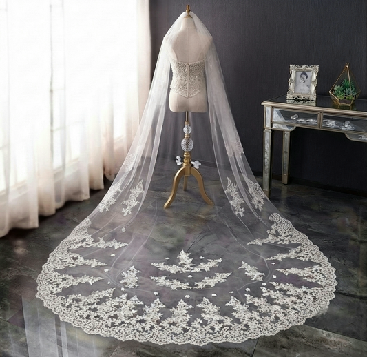 3.5 meters lace cathedral veil 1.5 wide