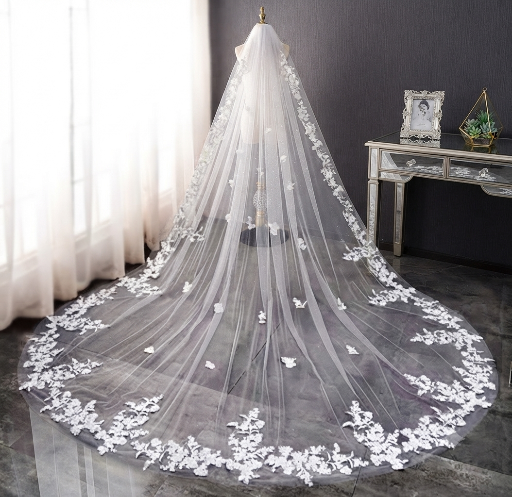 4 meters cathedral veil with flowers