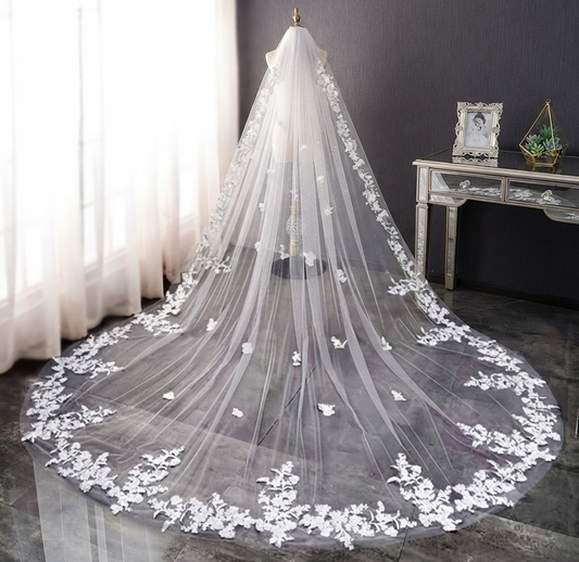 4 meters cathedral veil with flowers